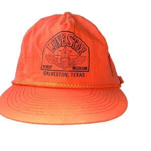 Vintage Lone Star Flight Museum Galveston Texas Hat Cap dad hat neon orange
